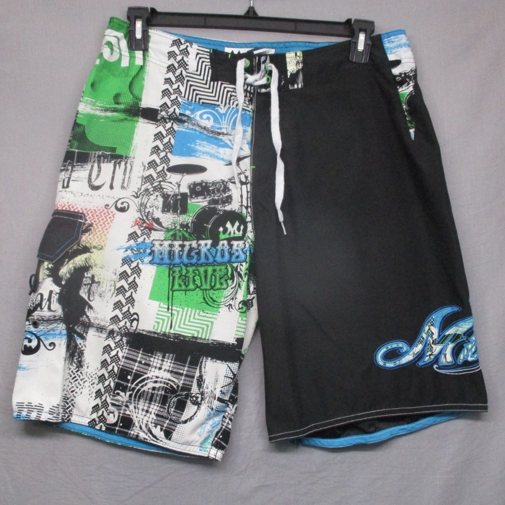Micros Swim Trunks Two Face Multi color pattern Design Black Men Size | 33